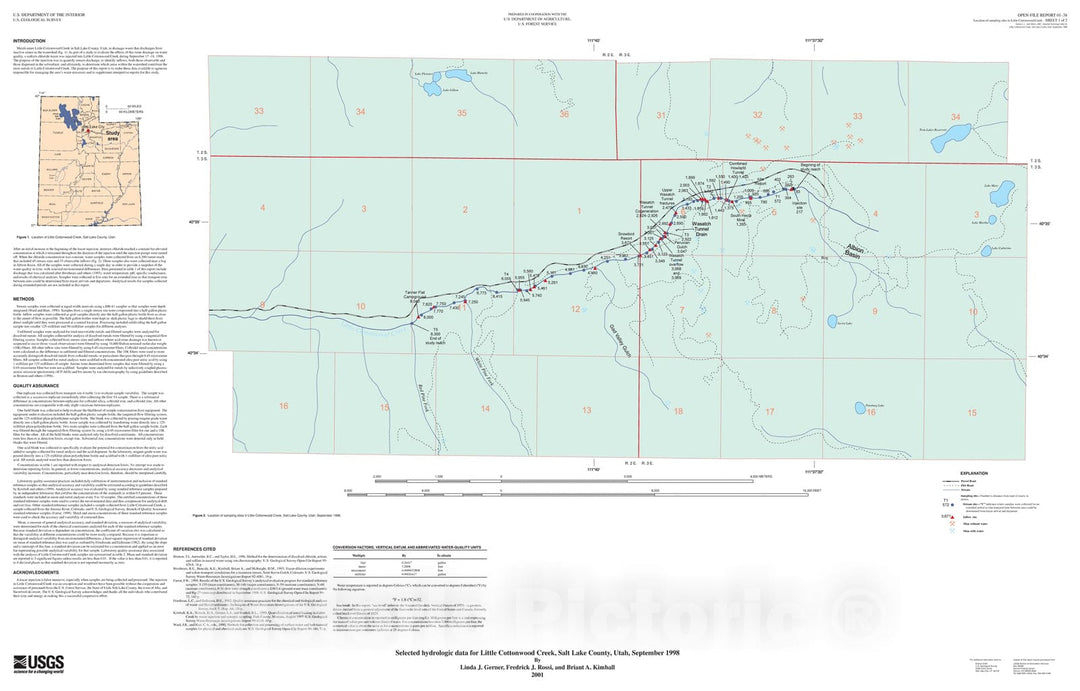 Map : Selected hydrologic data for Little Cottonwood Creek, Salt Lake County, Utah, September 1998, 2001 Cartography Wall Art :