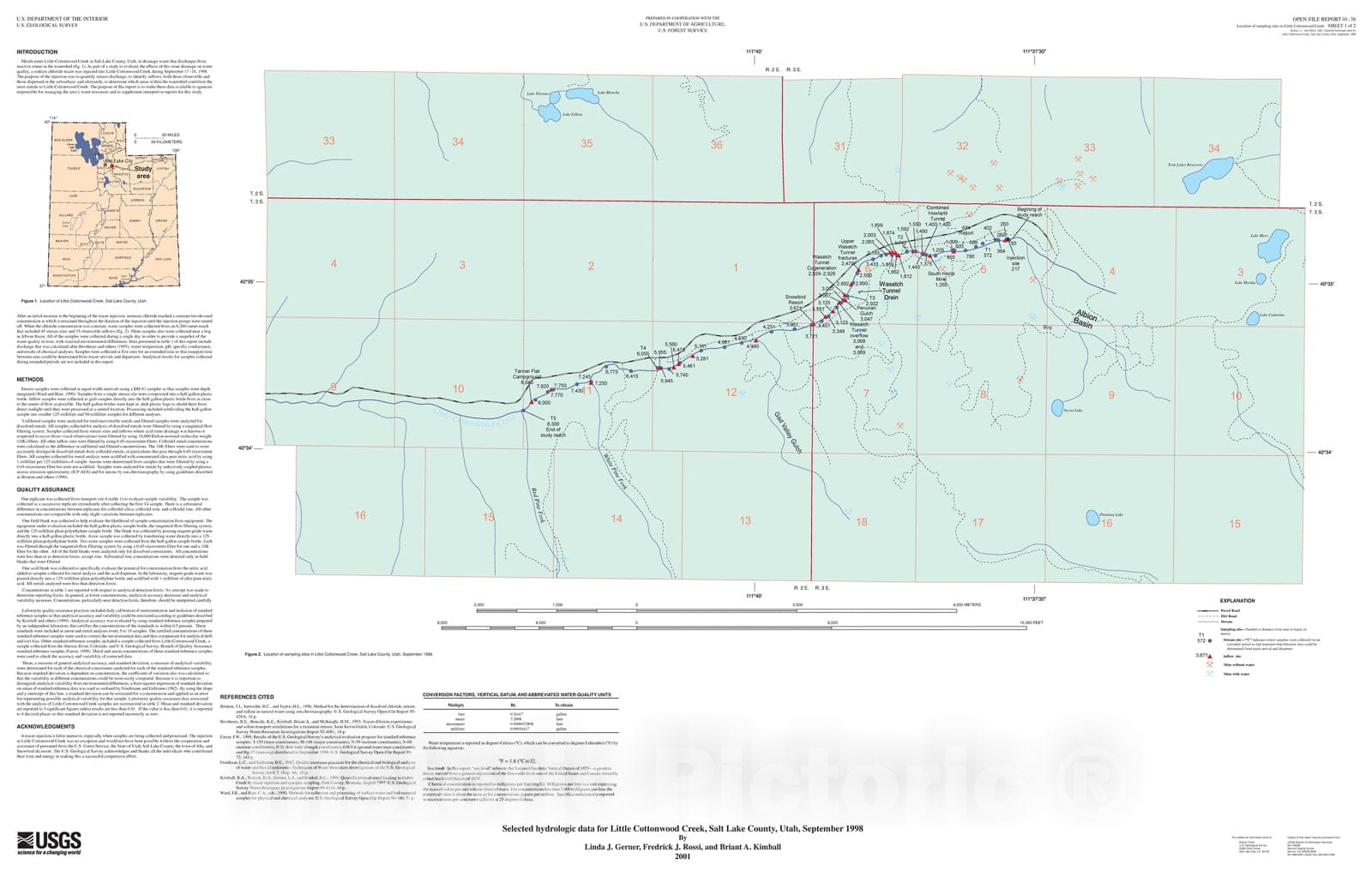 Map : Selected hydrologic data for Little Cottonwood Creek, Salt Lake County, Utah, September 1998, 2001 Cartography Wall Art :