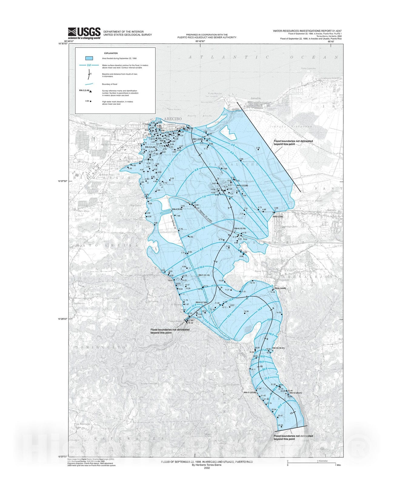 Map : Flood of September 22, 1998, in Arecibo and Utuado, Puerto Rico, 2002 Cartography Wall Art :