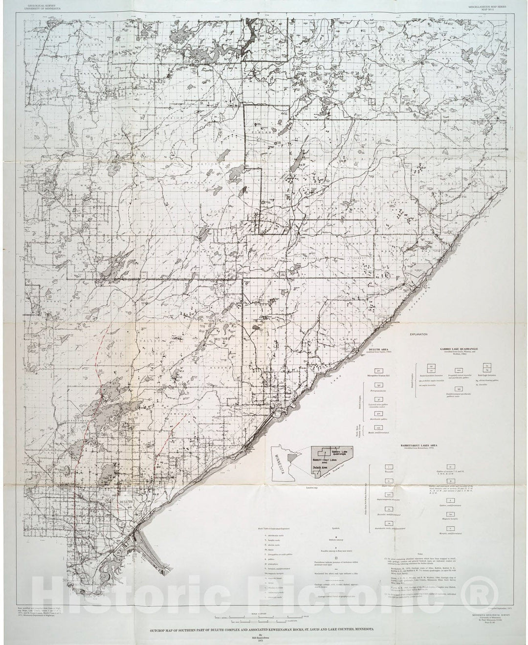 Map : Outcrop map of southern part of Duluth Complex and associated Keweenawan rocks, St. Louis and Lake counties, Minnesota, 1971 Cartography Wall Art :