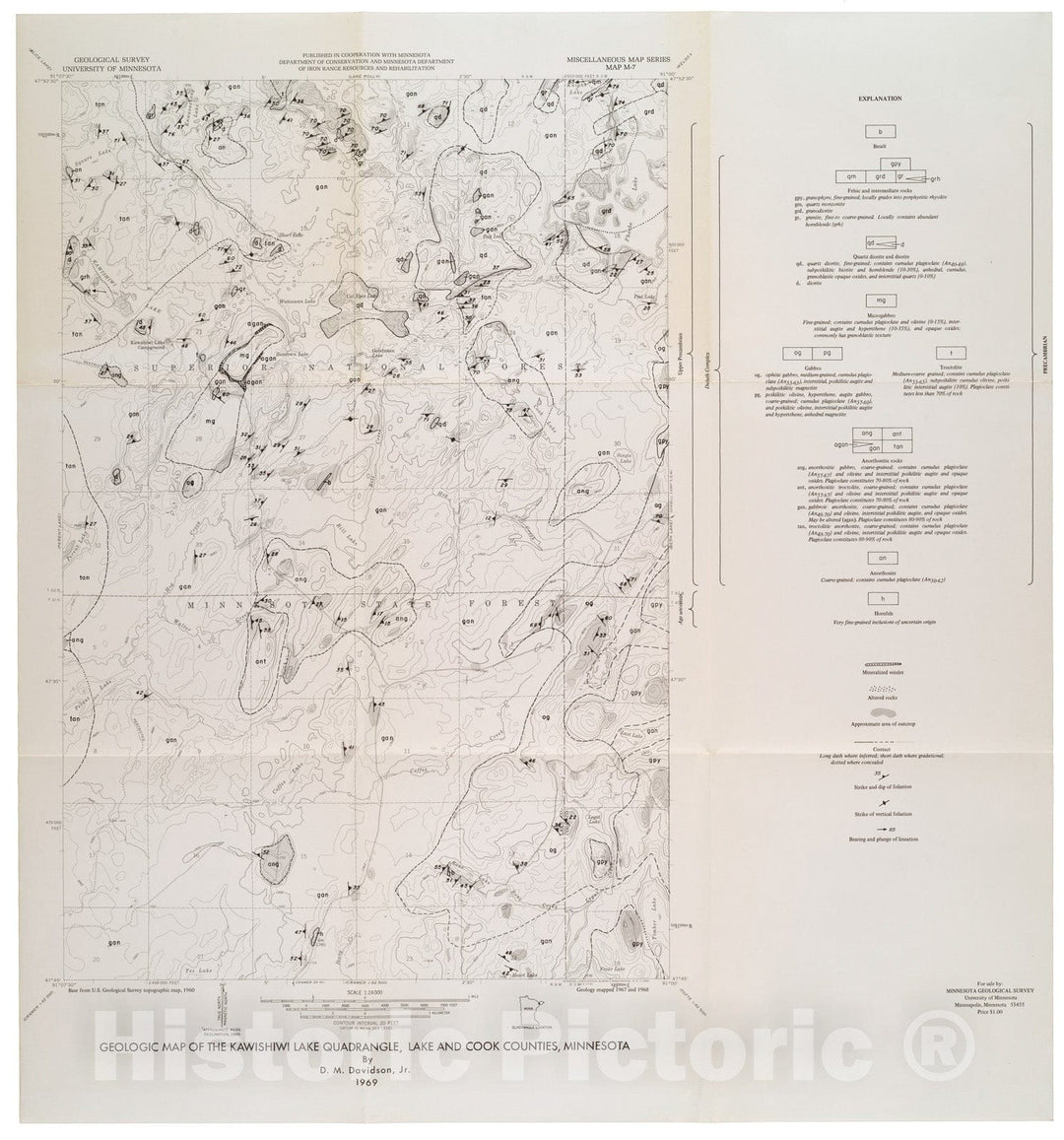 Map : Geologic map of the Kawishiwi Lake quadrangle, Lake and Cook Counties, Minnesota, 1969 Cartography Wall Art :