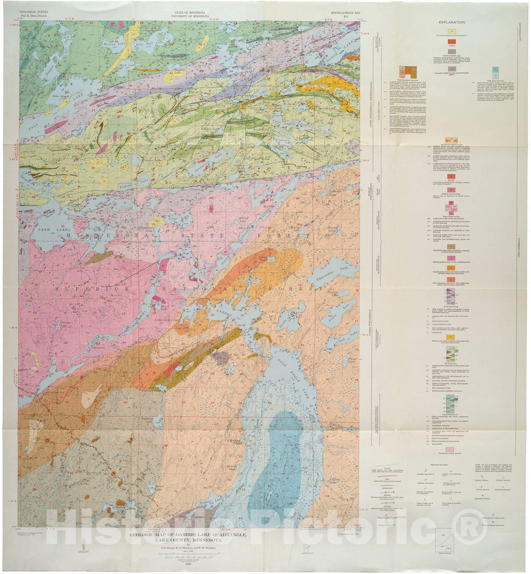 Map : Geologic map of Gabbro Lake quadrangle, Lake County, Minnesota, 1966 Cartography Wall Art :