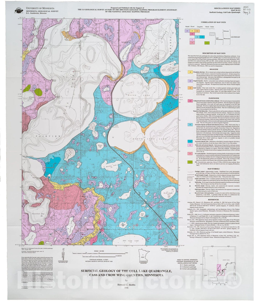 Map : Surficial geology of the Gull Lake quadrangle, Cass and Crow Wing Counties, Minnesota, 2001 Cartography Wall Art :