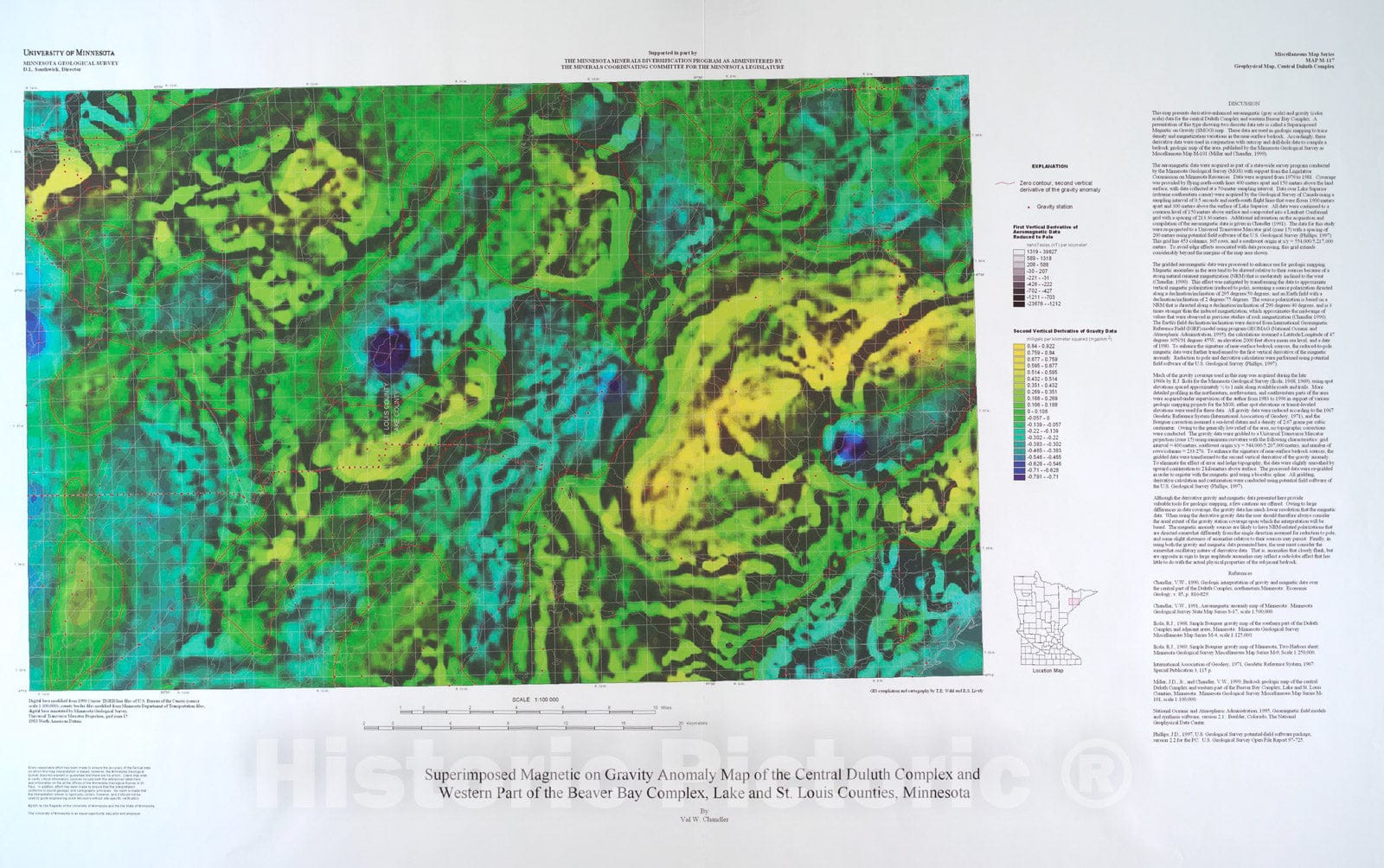 Map : Superimposed magnetic on gravity anomaly map of the Central Duluth Complex and western part of the Beaver Bay Complex, Lake and St, 2001 Cartography Wall Art :