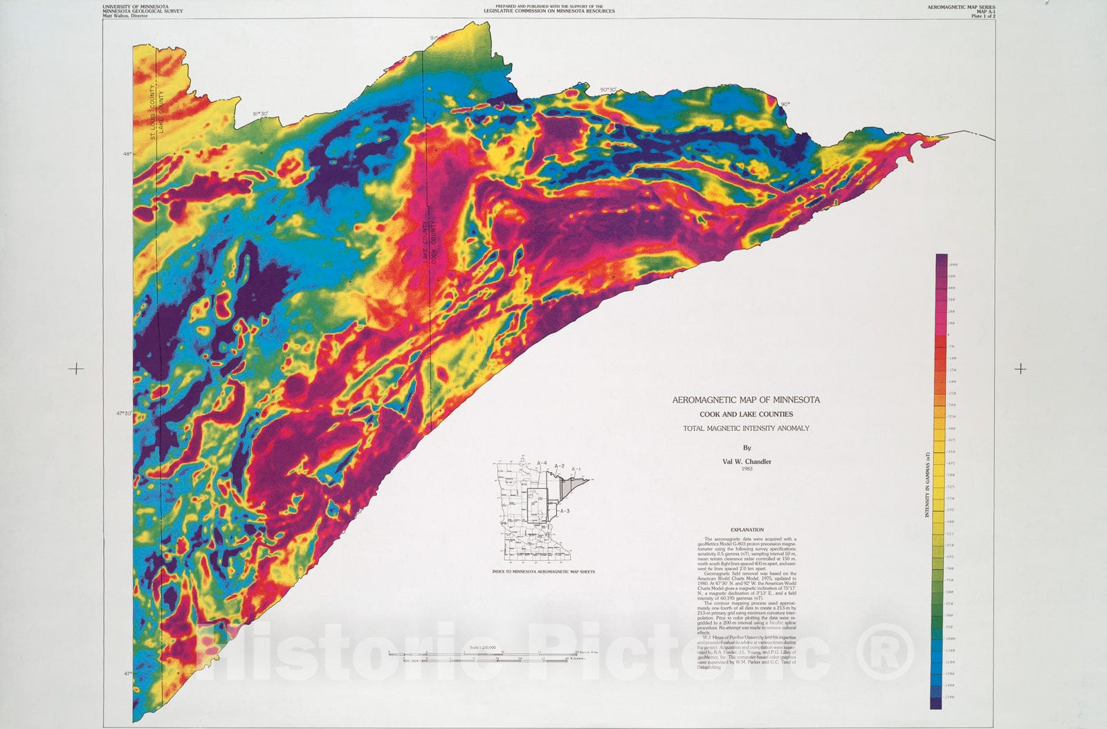 Map : Aeromagnetic map of Minnesota Cook and Lake Counties, 1983 Cartography Wall Art :