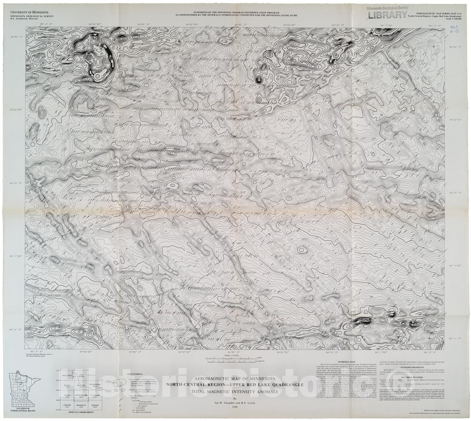 Map : Aeromagnetic map of Minnesota, north-central region - Upper Red Lake thirty x sixty minute quadrangle, 1998 Cartography Wall Art :