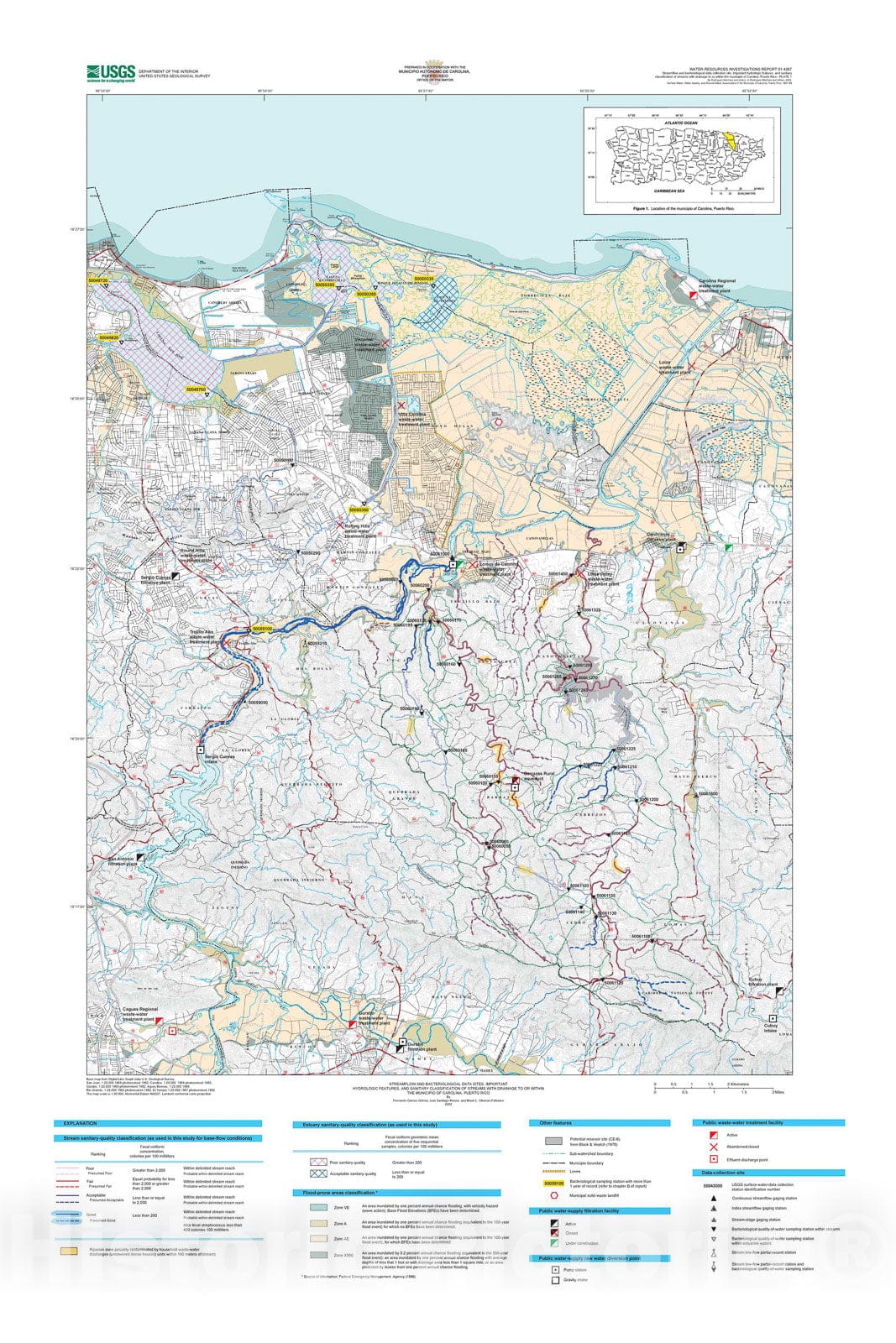 Map : Surface-water, water-quality, and ground-water assessment of the Municipio of Carolina, Puerto Rico, 1997-99, 2002 Cartography Wall Art :