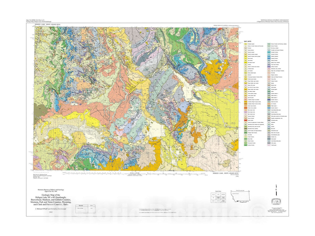 Map : Geologic map of the Hebgen Lake quadrangle, Beaverhead, Madison, and Gallatin counties, Montana, Park and Teton counties, Wyoming,, 2002 Cartography Wall Art :