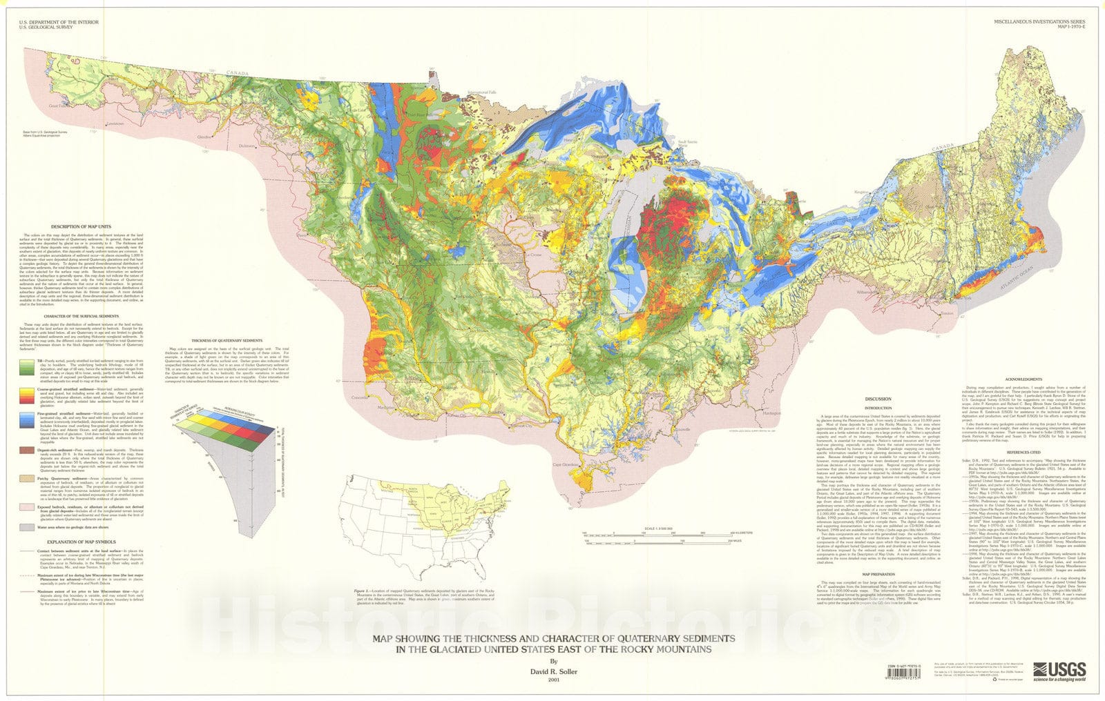 Map : Map showing the thickness and character of Quaternary sediments in the glaciated United States east of the Rocky Mountains, 2001 Cartography Wall Art :