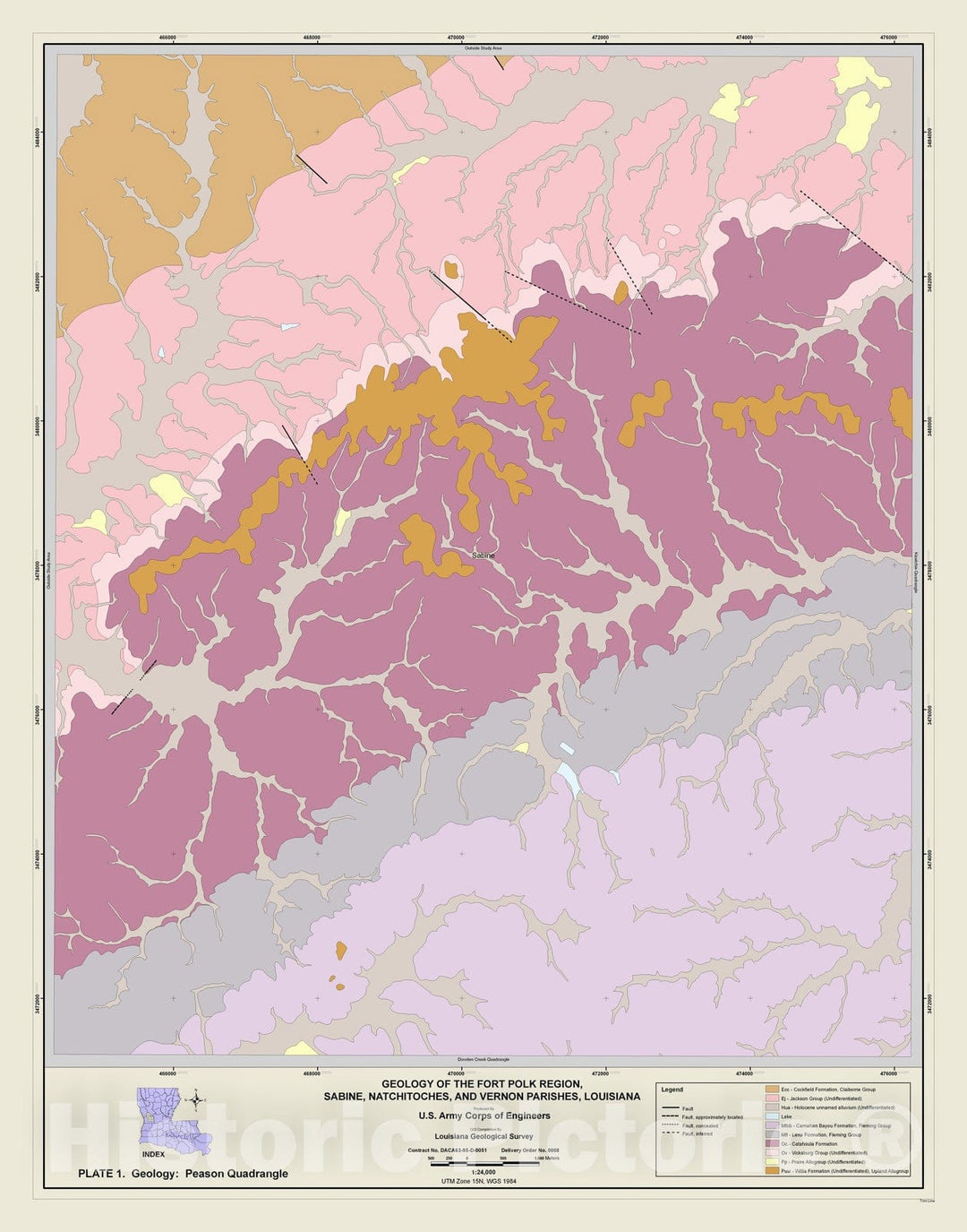 Map : Geology of the Fort Polk Region, Sabine, Natchitoches, and Vernon Parishes, Louisiana, 2002 Cartography Wall Art :