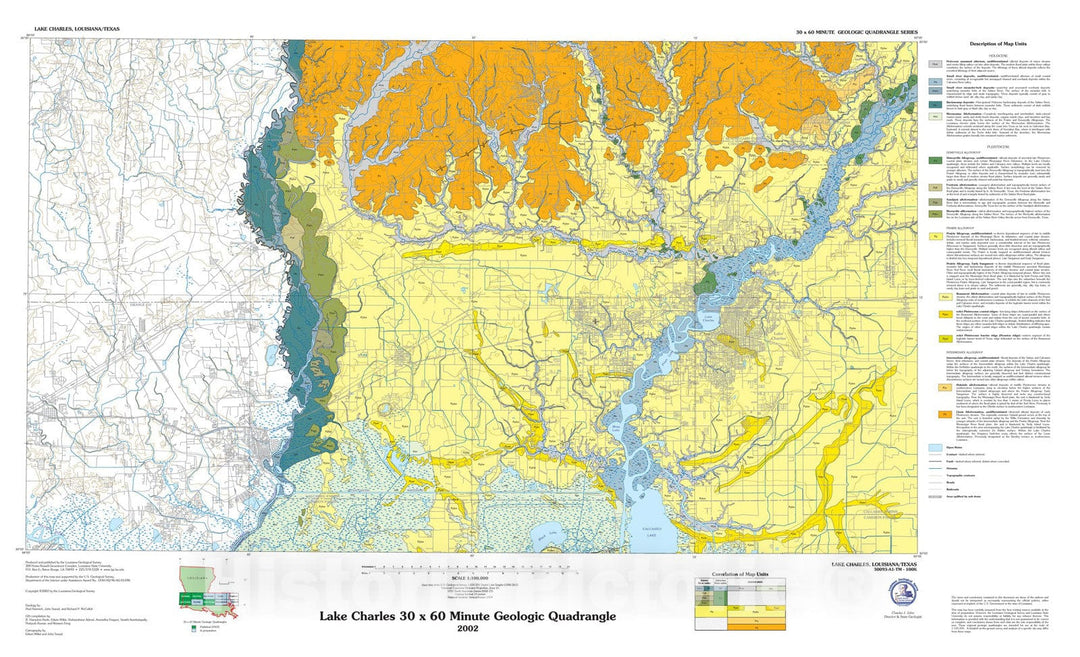 Map : Lake Charles thirty x sixty minute geologic quadrangle, 2002 Cartography Wall Art :