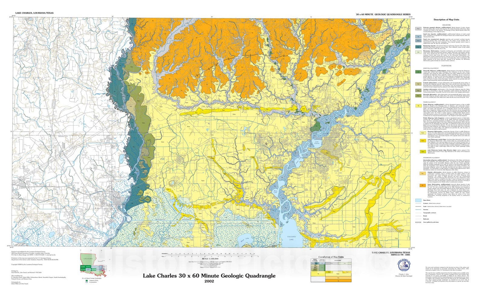 Map : Lake Charles thirty x sixty minute geologic quadrangle, 2002 Cartography Wall Art :