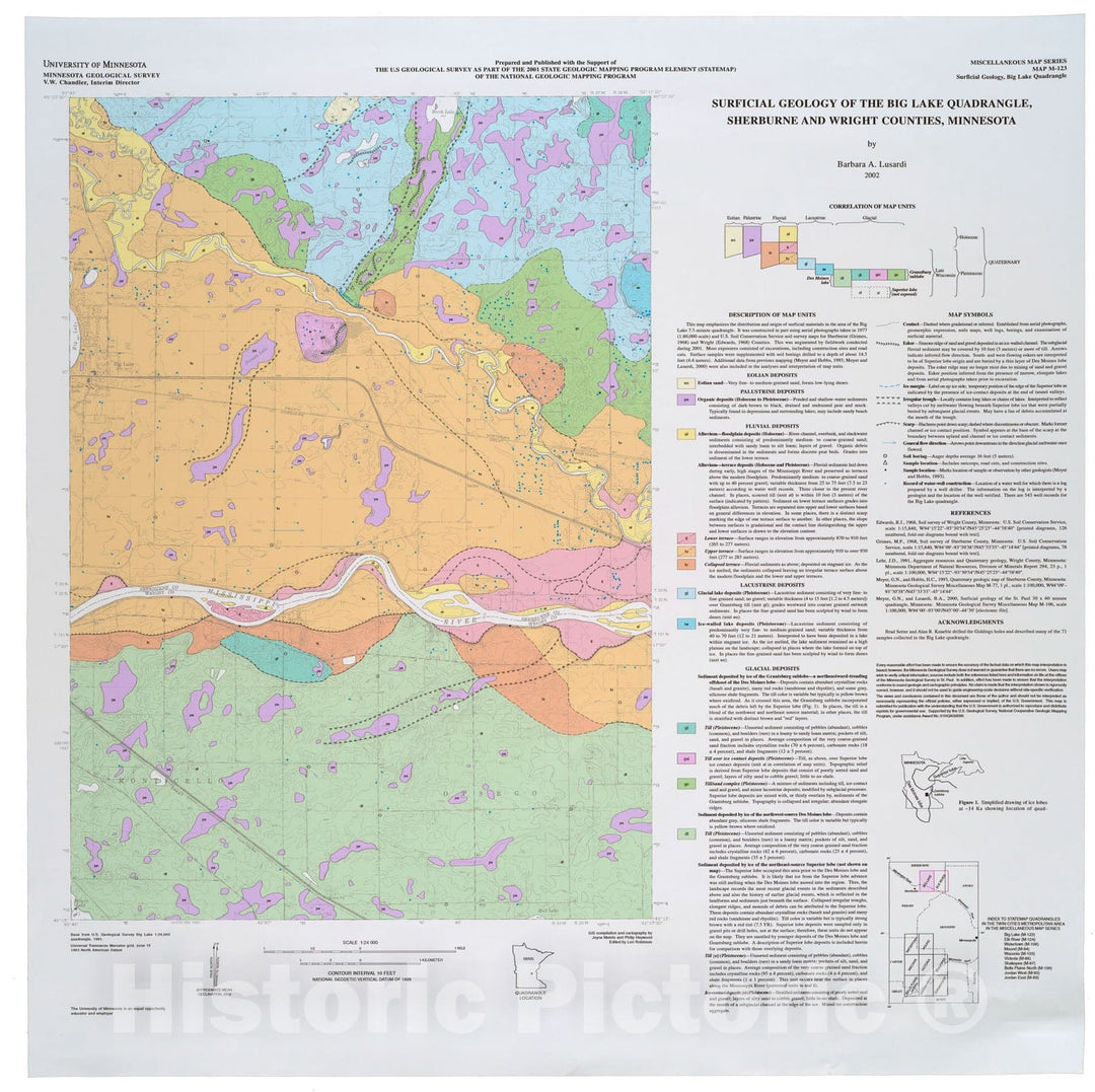 Map : Surficial geology of the Big Lake quadrangle, Sherburne and Wright Counties, Minnesota, 2002 Cartography Wall Art :