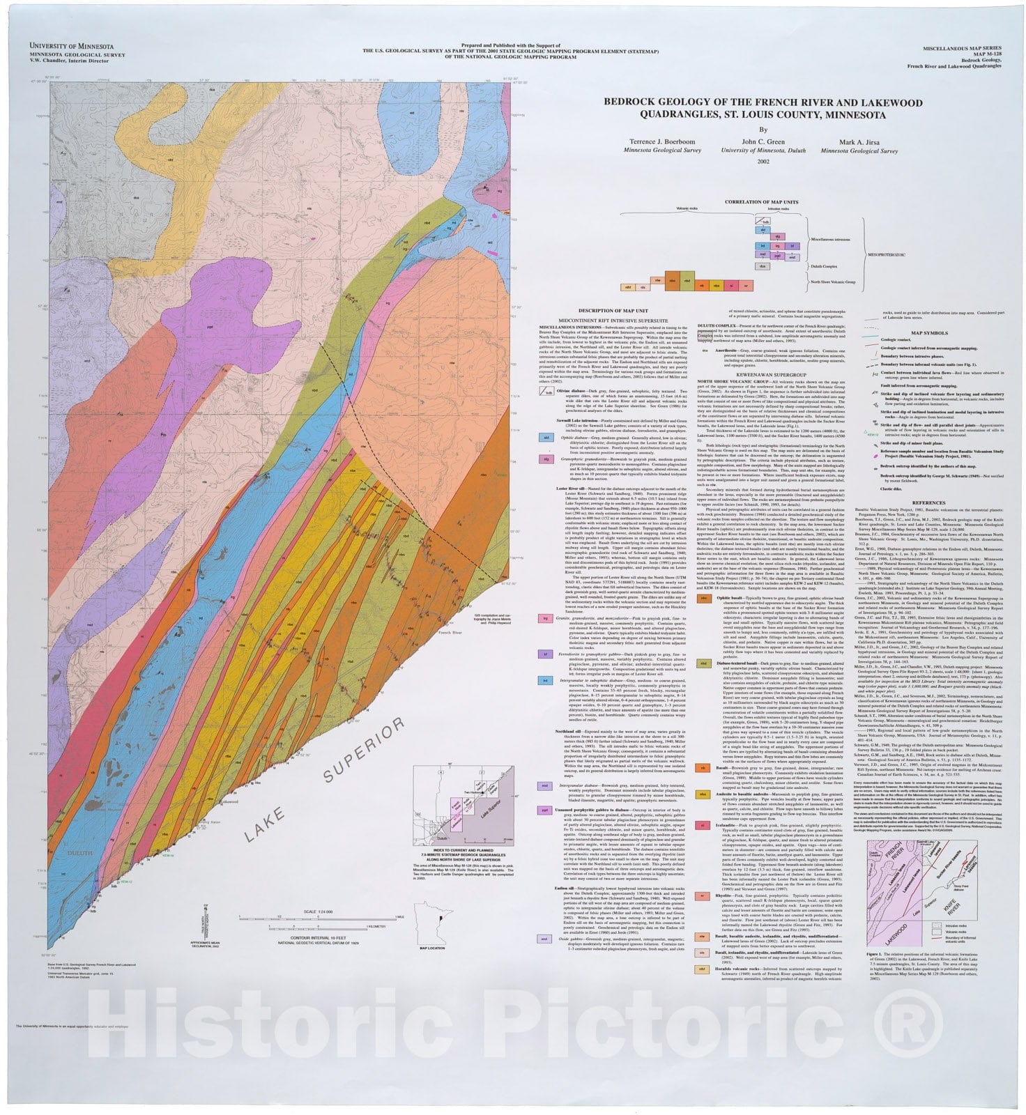 Map : Bedrock geology of the French River and Lakewood quadrangles, St. Louis County, Minnesota, 2002 Cartography Wall Art :