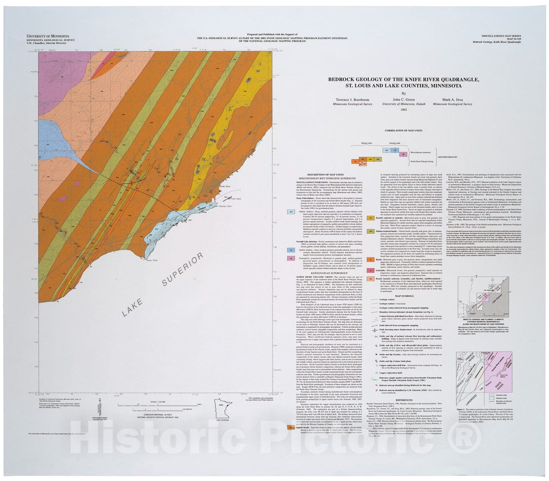 Map : Bedrock geology of the Knife River quadrangle, St. Louis and Lake Counties, Minnesota, 2002 Cartography Wall Art :