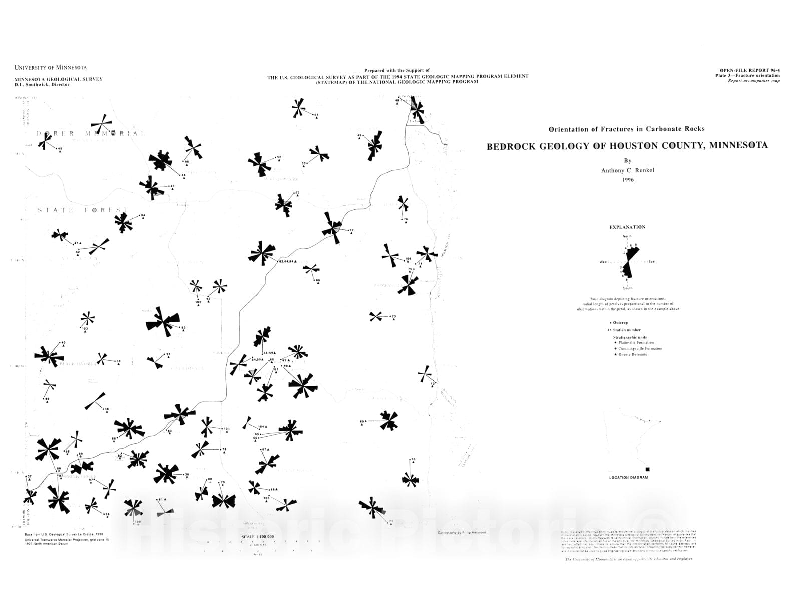 Map : Bedrock geology of Houston County, Minnesota, 1996 Cartography Wall Art :