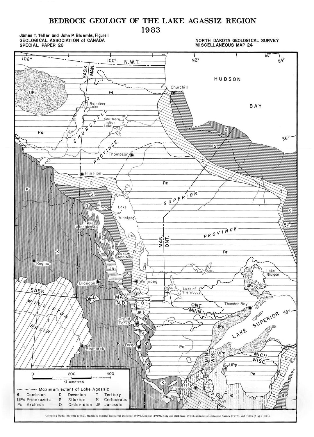 Map : Bedrock geology of the Lake Agassiz region, 1983 Cartography Wall Art :