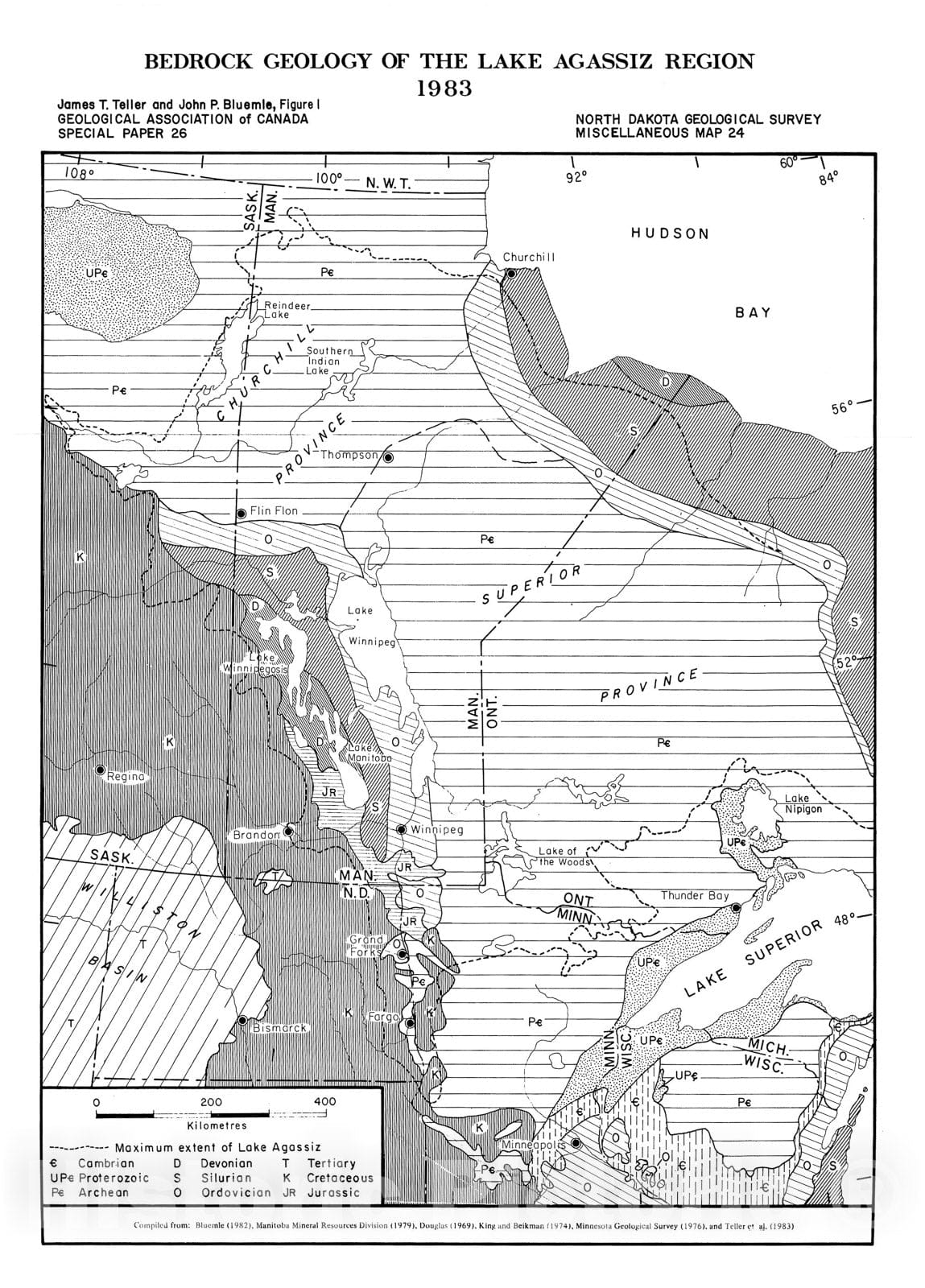 Map : Bedrock geology of the Lake Agassiz region, 1983 Cartography Wall Art :