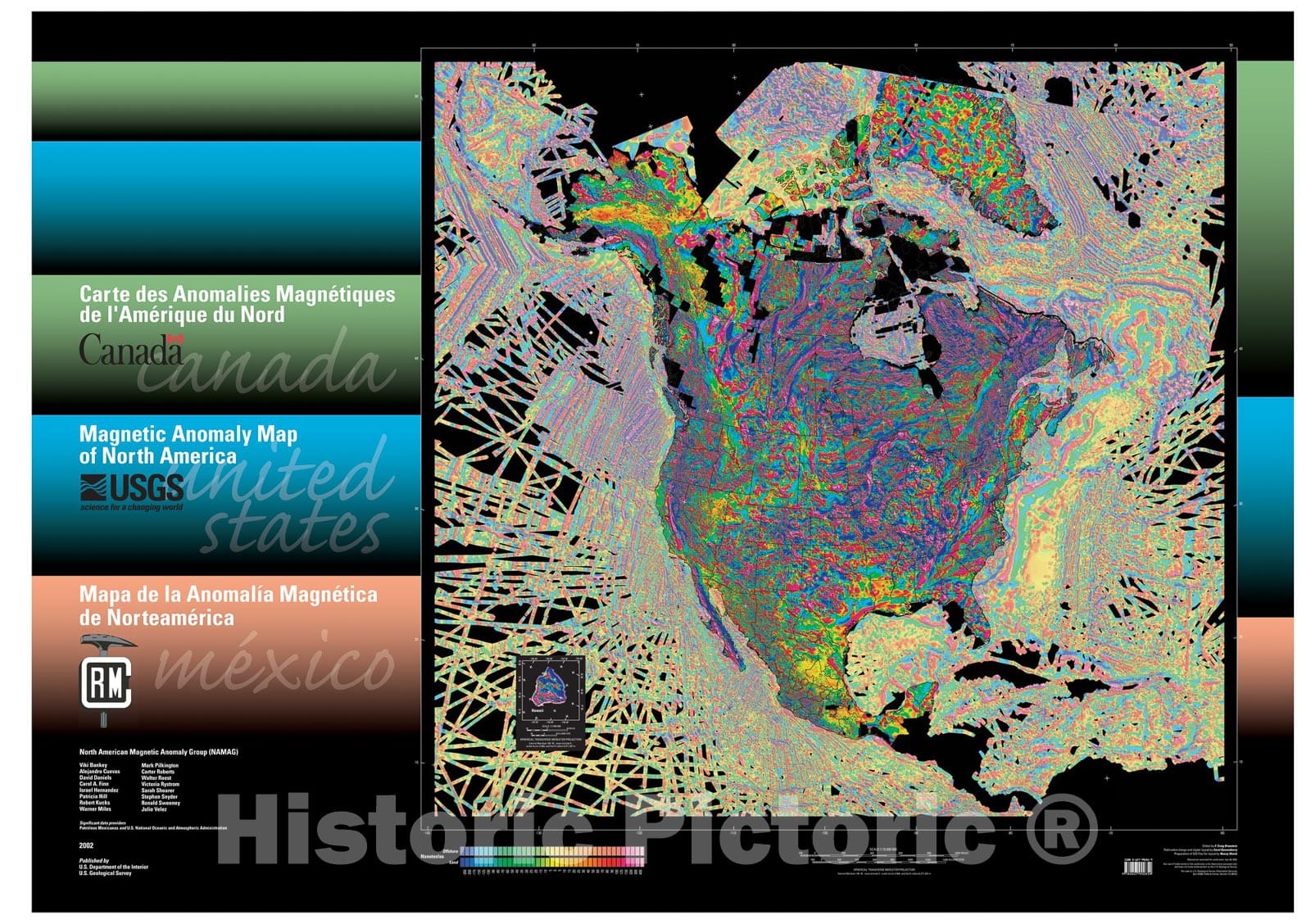 Map : Magnetic anomaly map of North America, 2002 Cartography Wall Art :