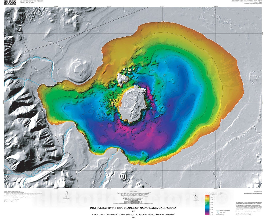 Map : Digital bathymetric model of Mono Lake, California, 2002 Cartography Wall Art :