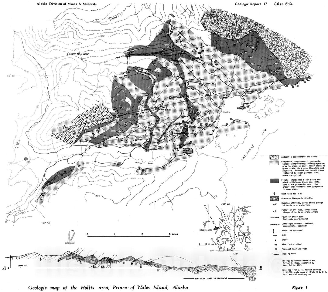 Map : Geology and geochemistry of the Hollis and Twelvemile Creek areas, Prince of Wales Island, southeastern Alaska, 1966 Cartography Wall Art :