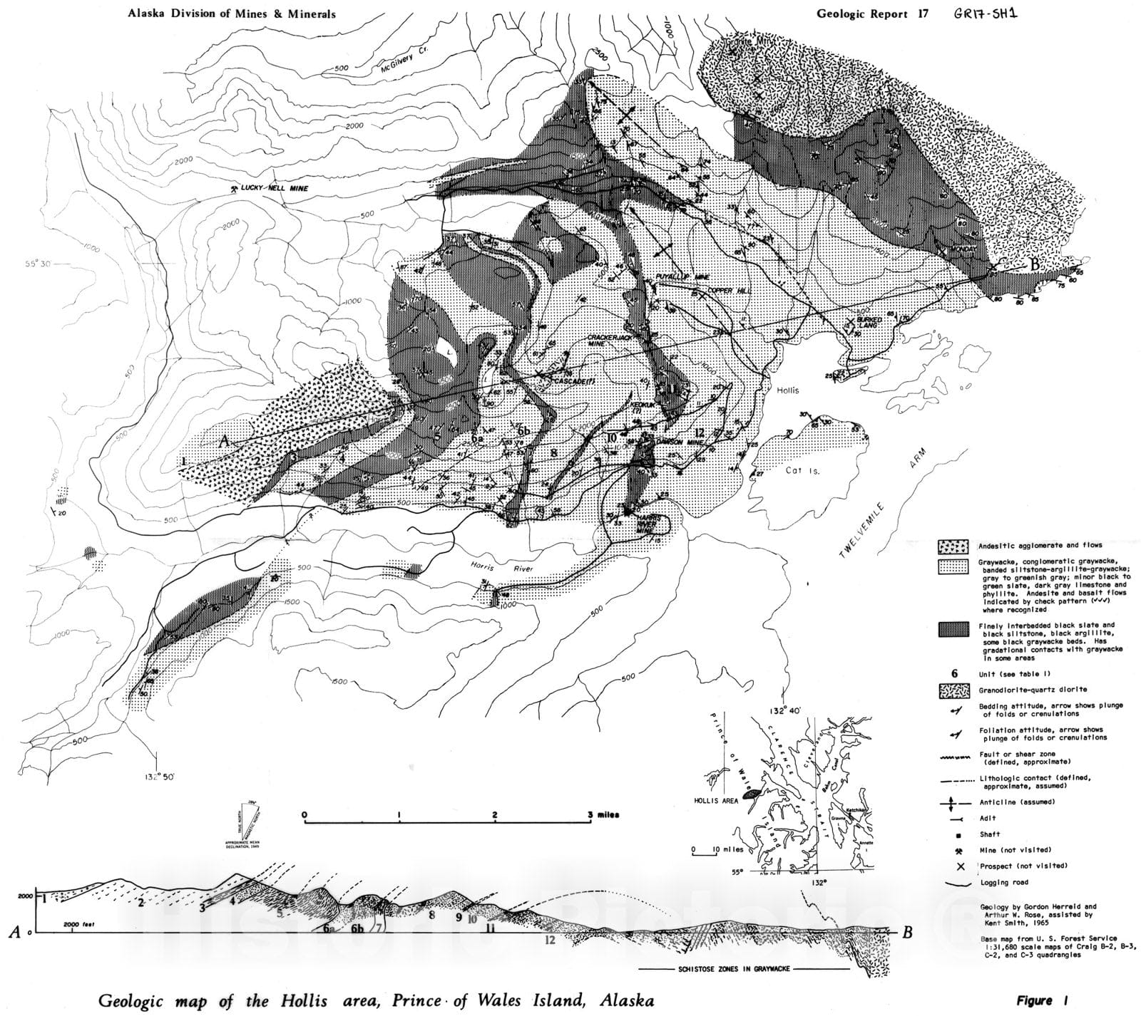 Map : Geology and geochemistry of the Hollis and Twelvemile Creek areas, Prince of Wales Island, southeastern Alaska, 1966 Cartography Wall Art :