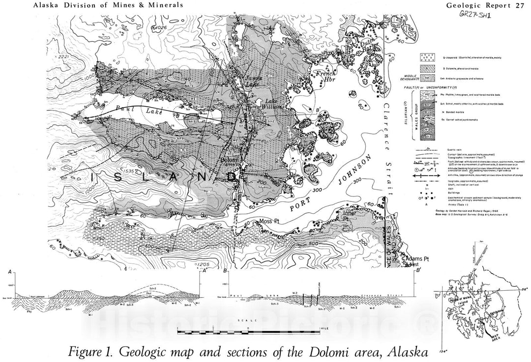 Map : Geology and mineral deposits of the Dolomi area, Prince of Wales Island, Alaska, 1967 Cartography Wall Art :