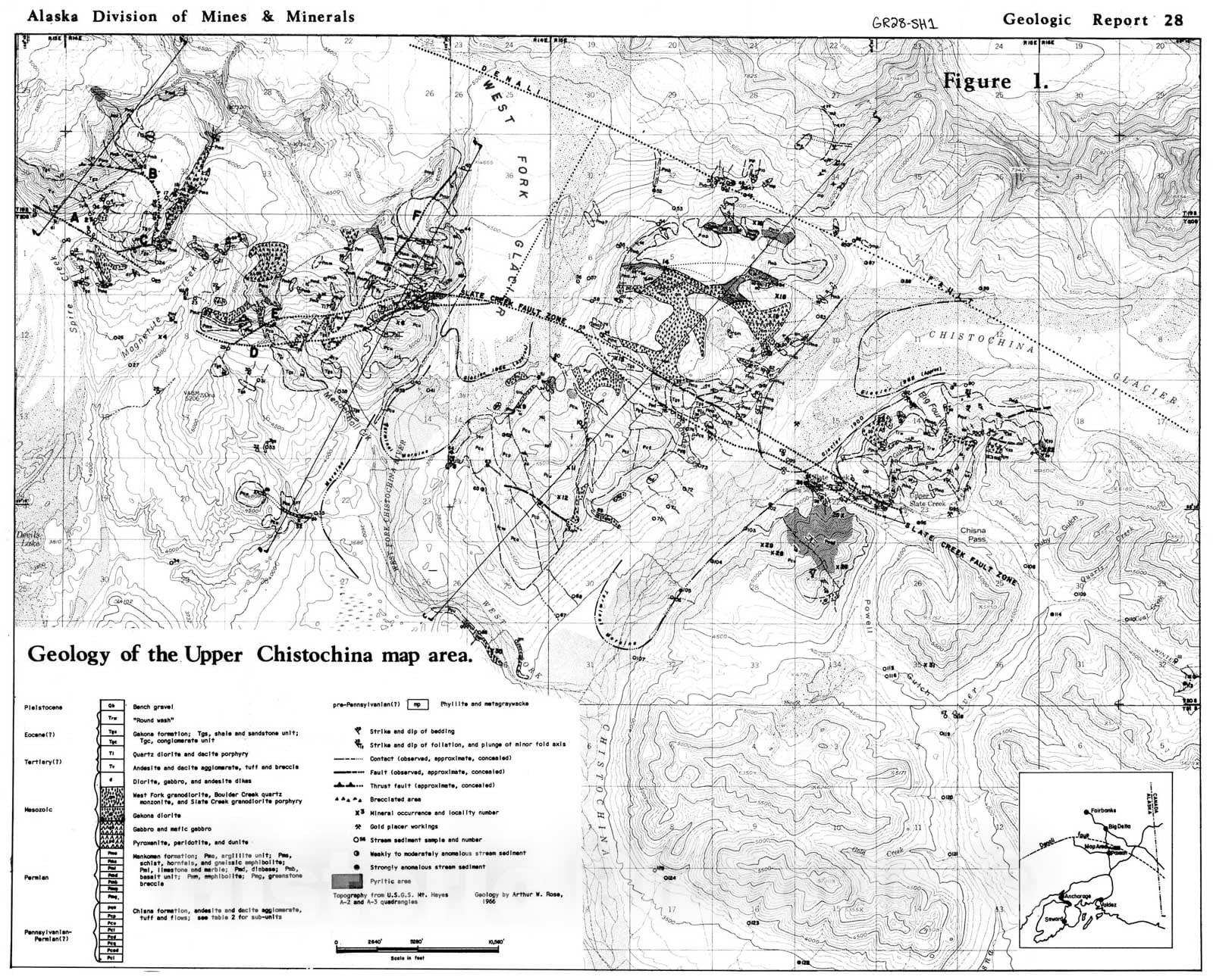 Map : Geology of the upper Chistochina River area, Mt. Hayes Quadrangle, Alaska, 1967 Cartography Wall Art :