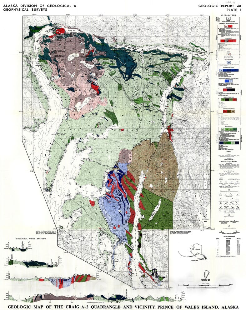 Map : Geology and geochemistry of the Craig A-2 Quadrangle and vicinity, Prince of Wales Island, southeastern Alaska, 1978 Cartography Wall Art :