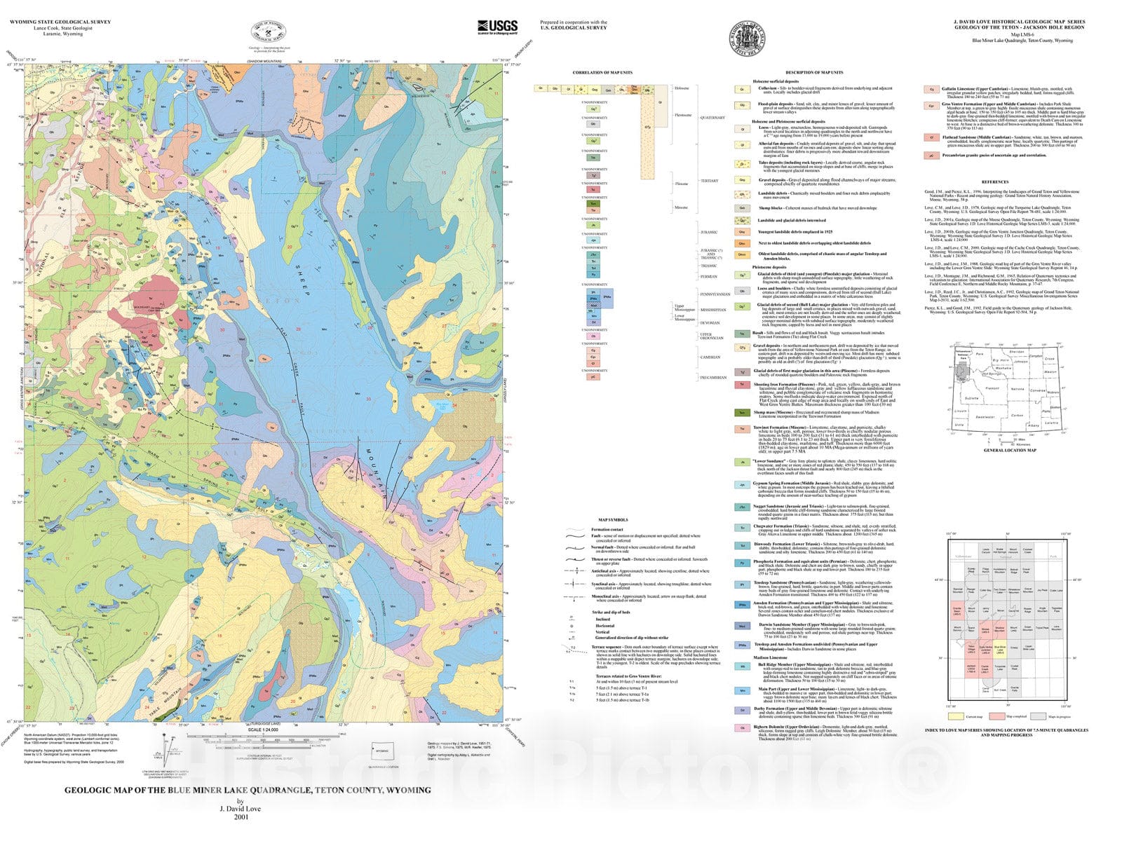 Map : Geologic map of the Blue Miner Lake Quadrangle, Teton County, Wyoming, 2001 Cartography Wall Art :