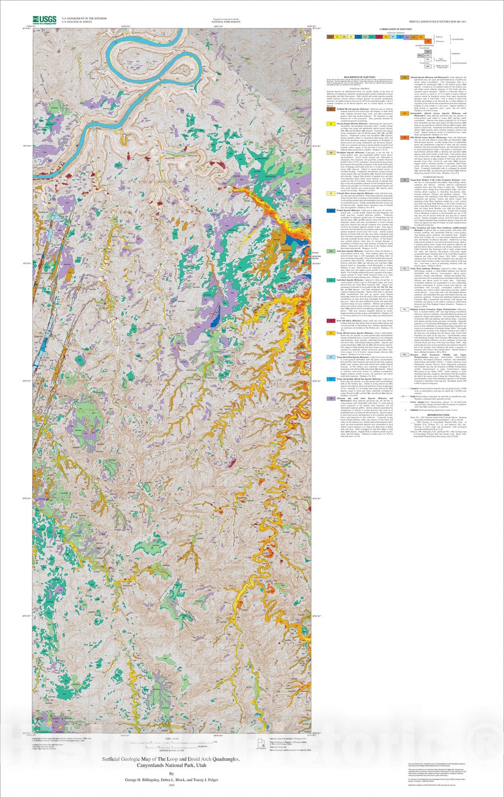 Map : Surficial geologic map of The Loop and Druid Arch quadrangles, Canyonlands National Park, Utah, 2002 Cartography Wall Art :