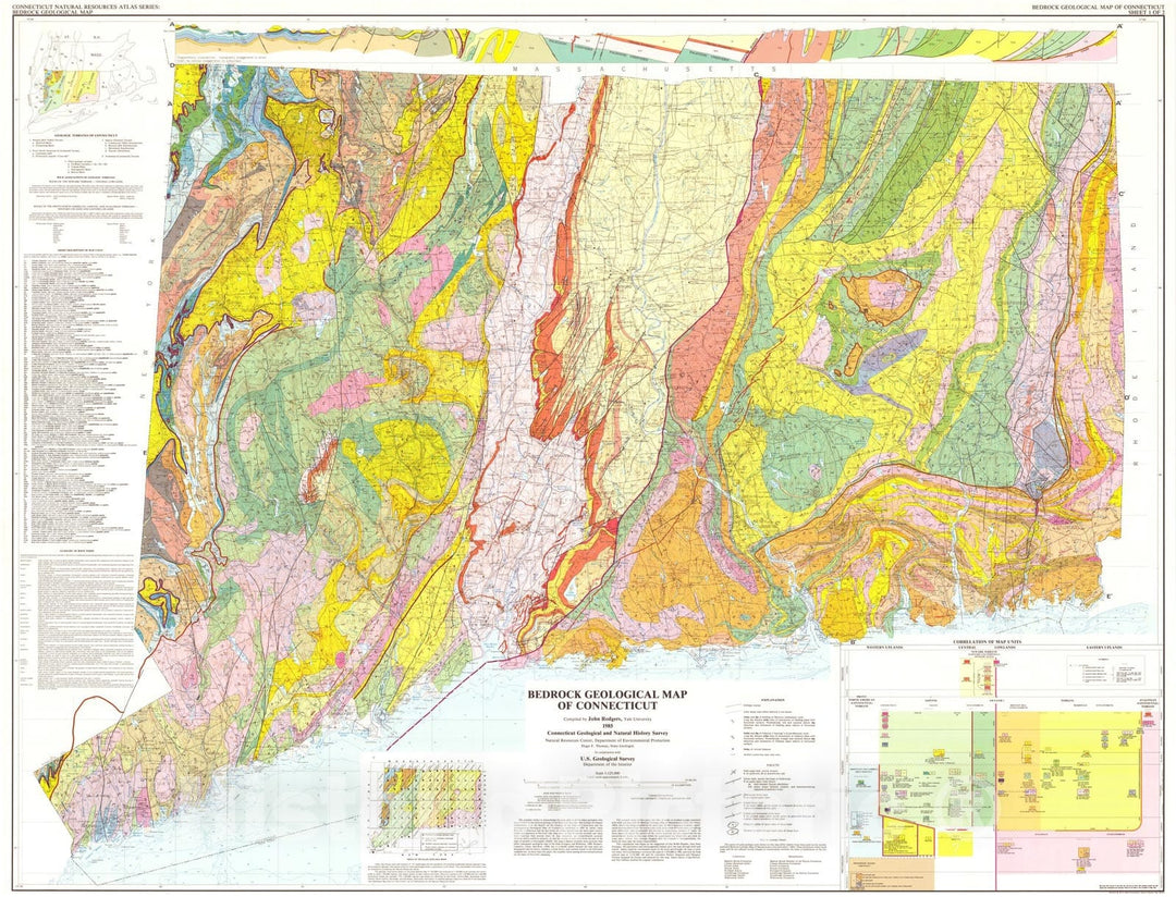 Map : Bedrock geological map of Connecticut, 1985 Cartography Wall Art :