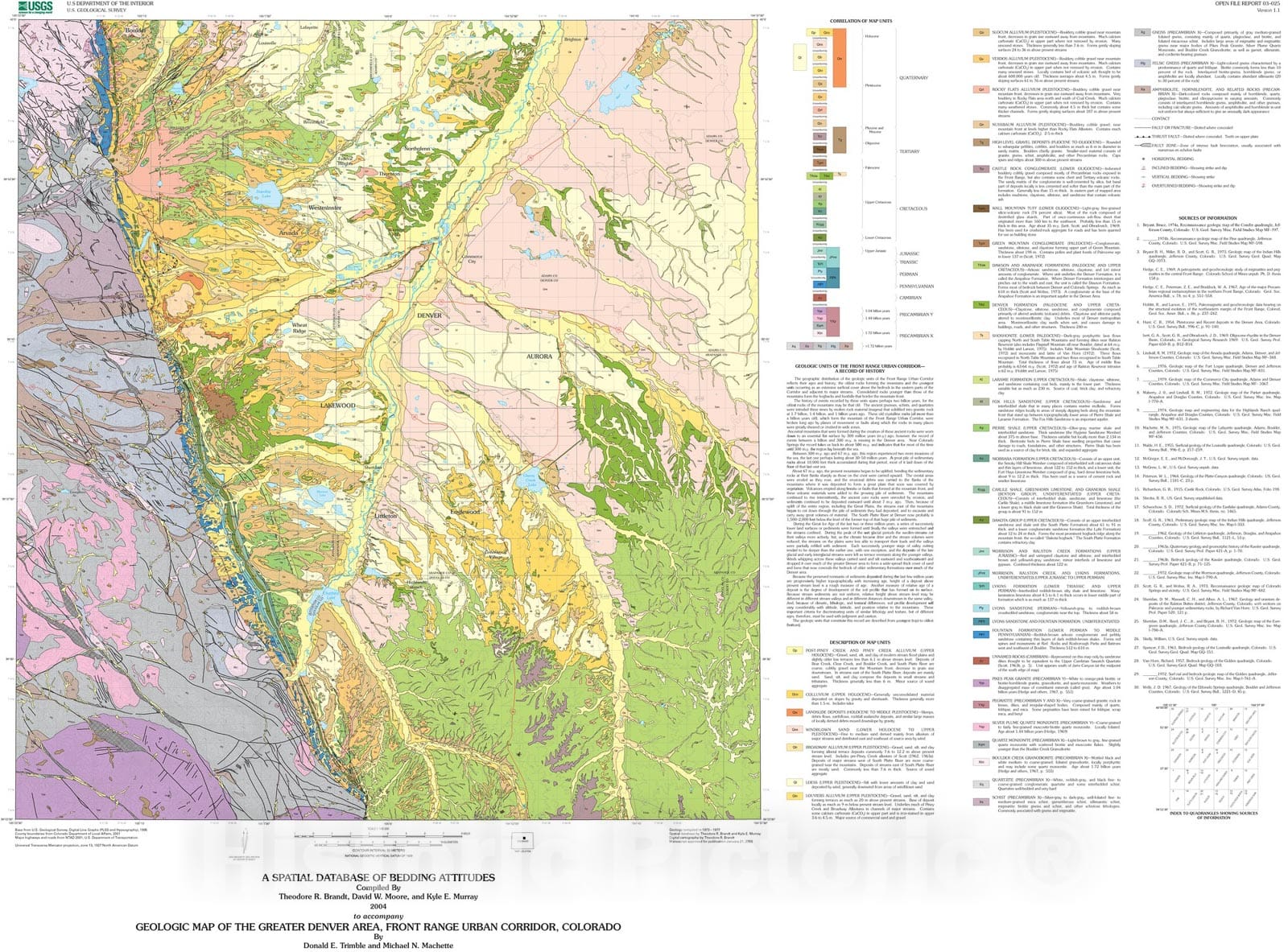 Map : A spatial database of bedding attitudes to accompany geologic map of the greater Denver area, Front Range Urban Corridor, Colorado, 2003 Cartography Wall Art :