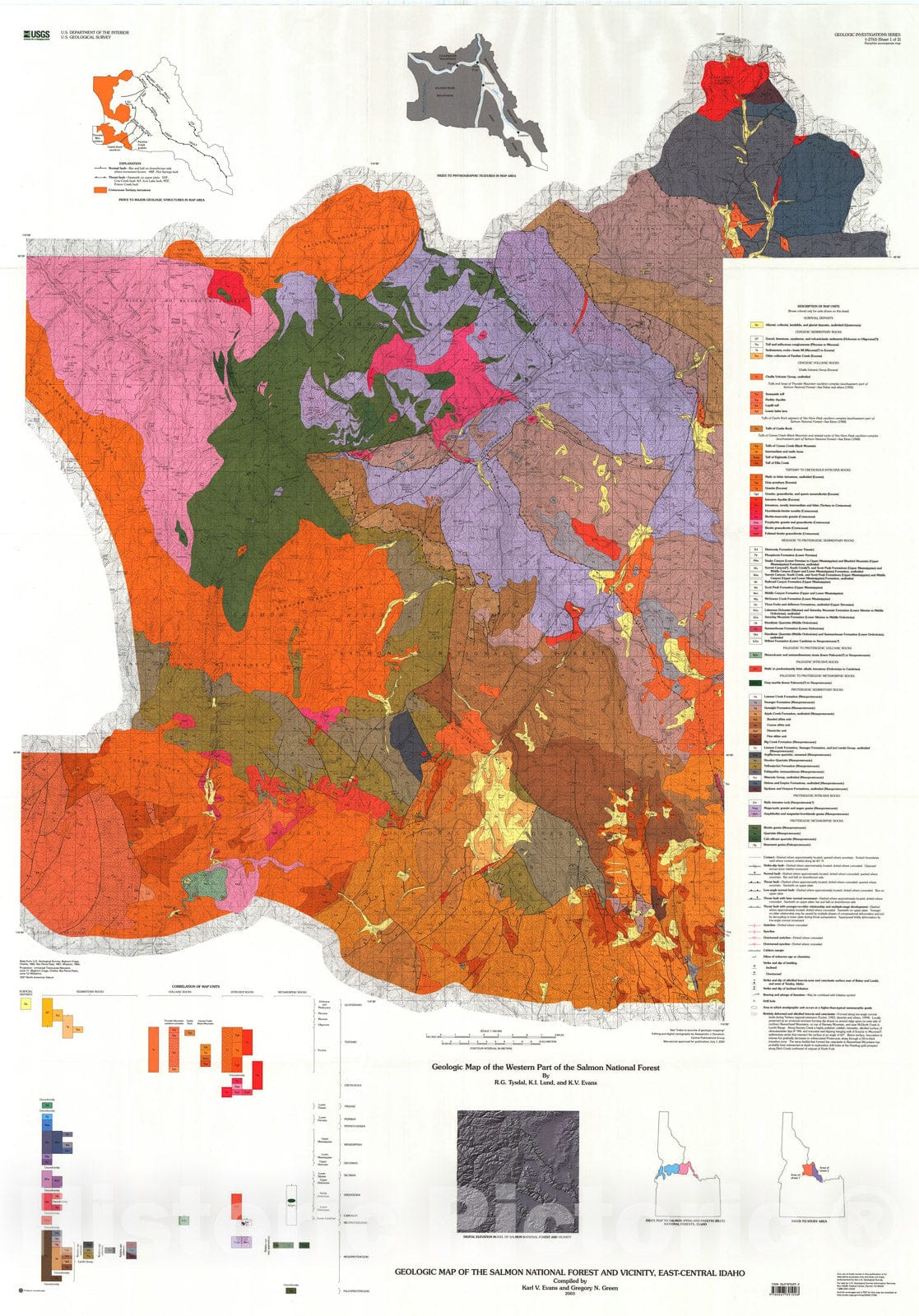 Map : Geologic map of the Salmon National Forest and vicinity, east-central Idaho, 2003 Cartography Wall Art :