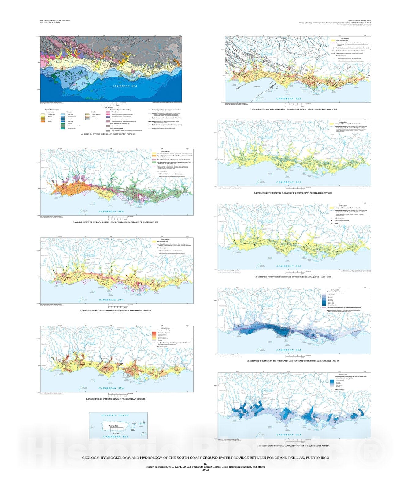 Map : Geology and hydrology of the Caribbean Islands aquifer system of the Commonwealth of Puerto Rico and the U.S. Virgin Islands [Puerto Rico], 2002 Cartography Wall Art :