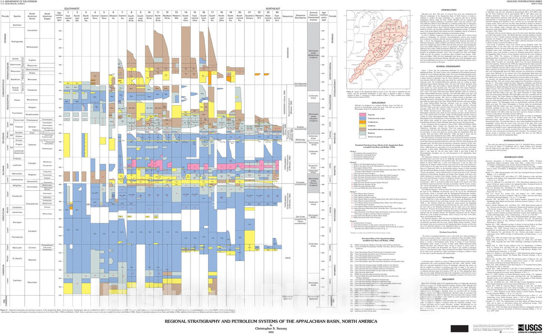 Map : Regional stratigraphy and petroleum systems of the Appalachian Basin, North America, 2002 Cartography Wall Art :