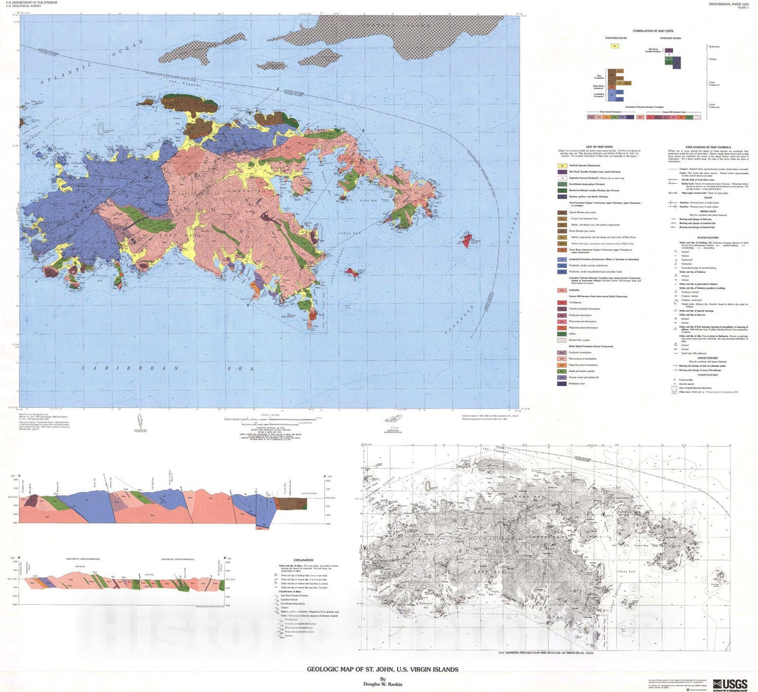 Map : Geology of St. John, U.S. Virgin Islands, 2002 Cartography Wall Art :