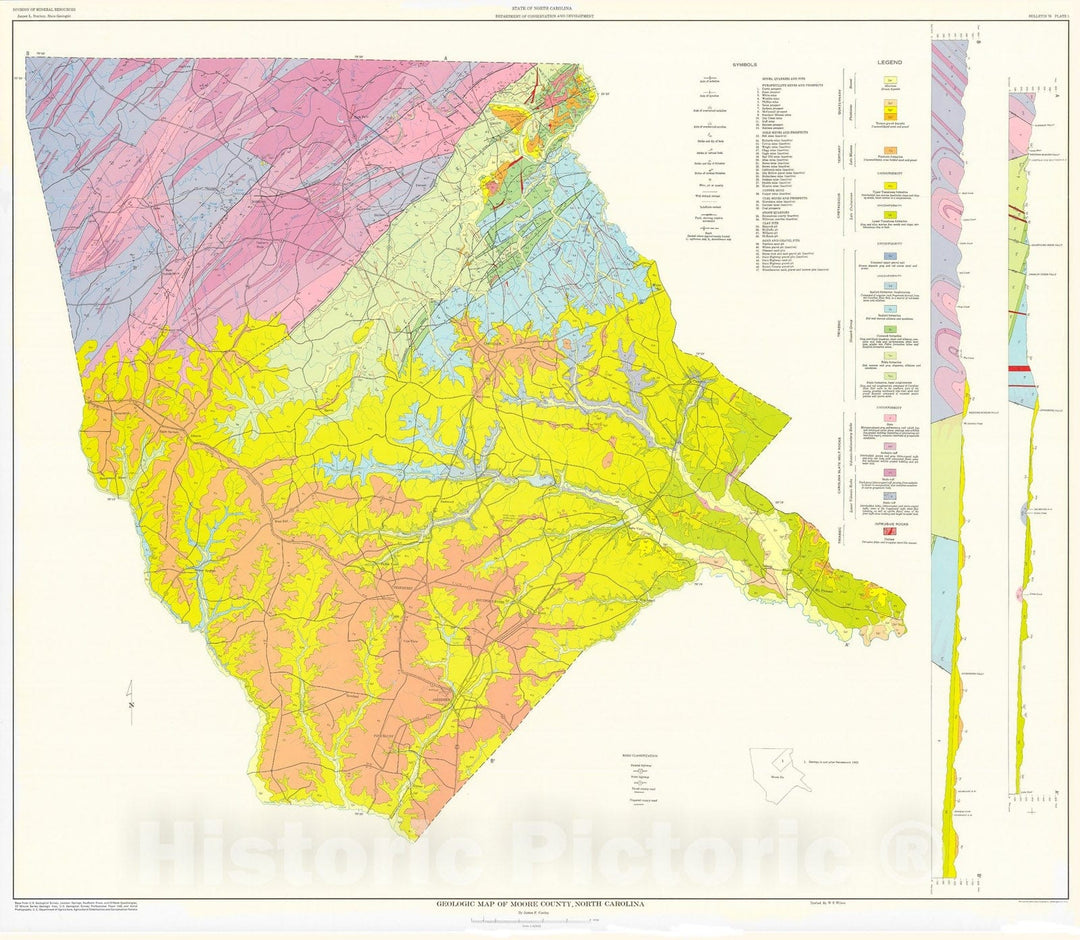 Map : Geologic map of Moore County, North Carolina, 1962 Cartography Wall Art :