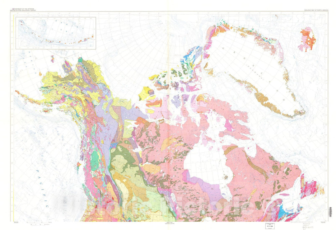 Map : Geologic map of North America, 1965 Cartography Wall Art :