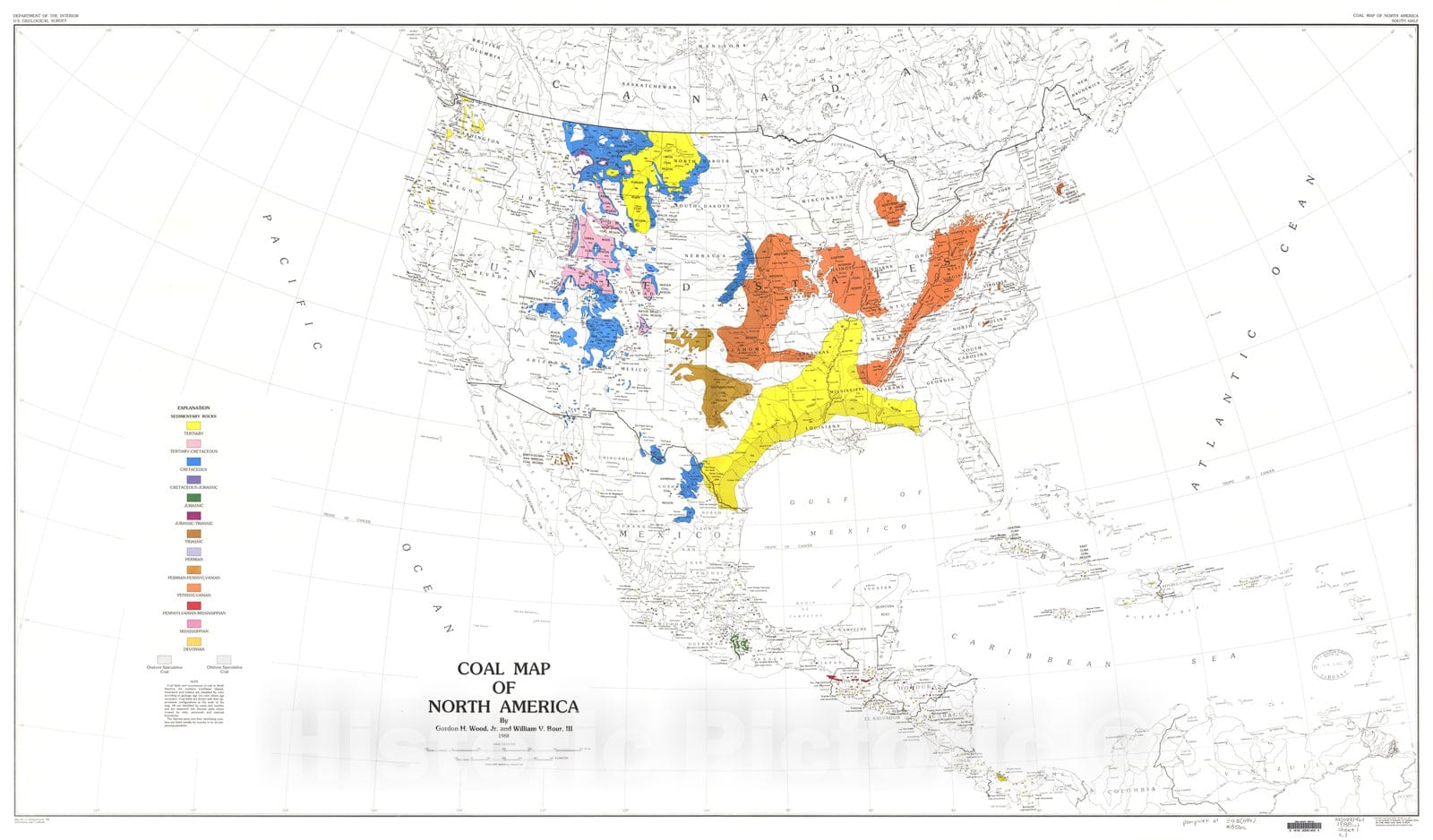 Map : Coal map of North America, 1988 Cartography Wall Art :