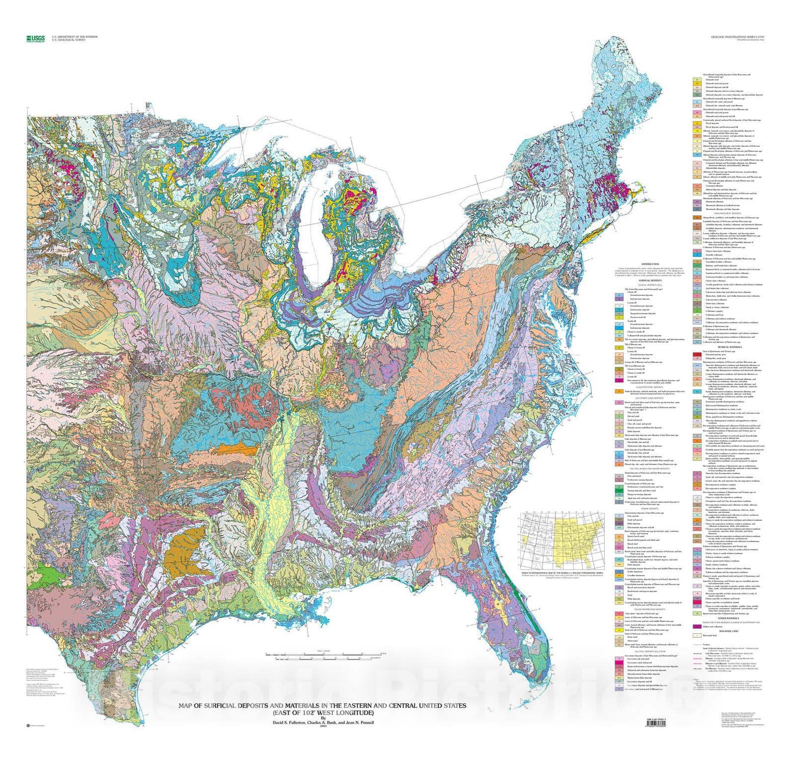 Map : Map of surficial deposits and materials in the eastern and central United States (east of 102 degrees west longitude), 2003 Cartography Wall Art :