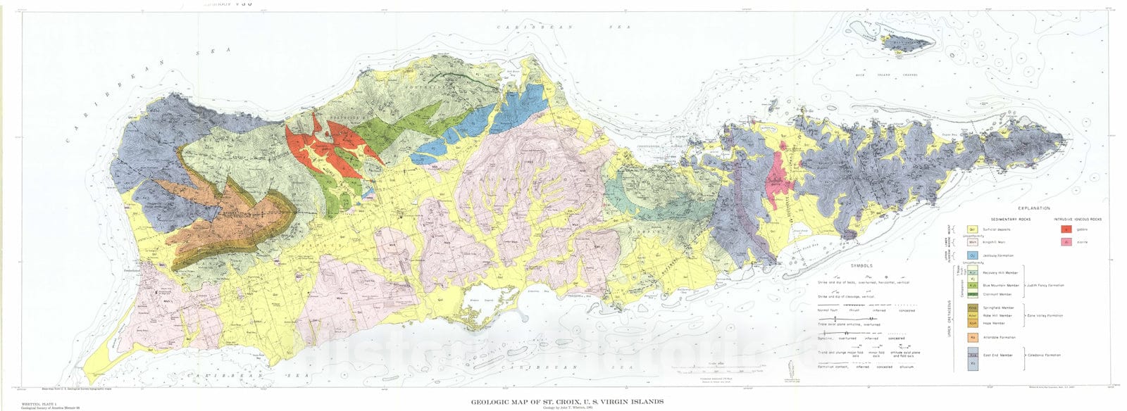 Map : Geology of St. Croix, U.S. Virgin Islands, 1966 Cartography Wall Art :