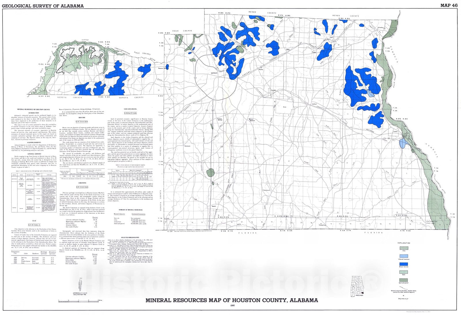 Map : Mineral resources map of Houston County, Alabama, 1966 Cartography Wall Art :