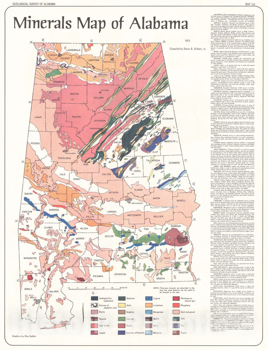 Map : Mineral resources map of Alabama, 1973 Cartography Wall Art :