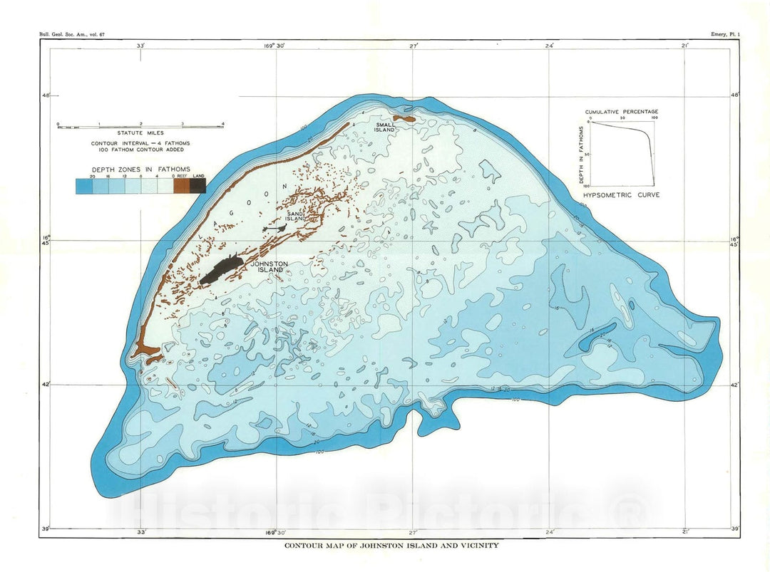 Map : Marine geology of Johnston Island and its surrounding shallows, central Pacific Ocean, 1956 Cartography Wall Art :