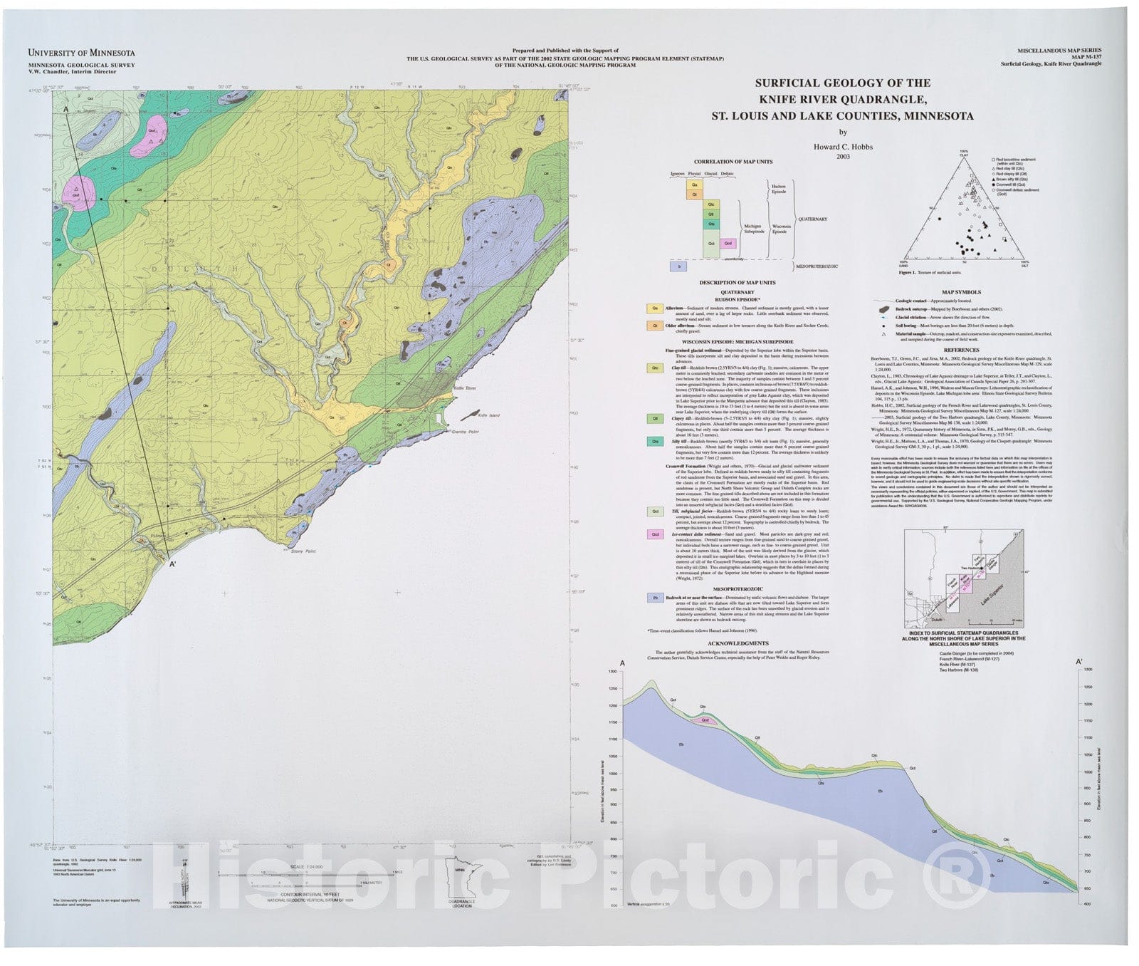 Map : Surficial geology of the Knife River quadrangle, St. Louis and Lake Counties, Minnesota, 2003 Cartography Wall Art :