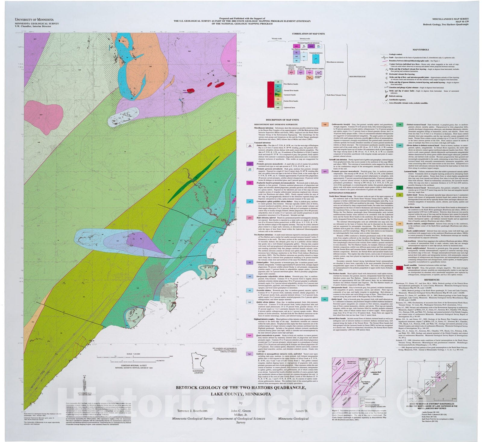 Map : Bedrock geology of the Two Harbors quadrangle, Lake County, Minnesota, 2003 Cartography Wall Art :