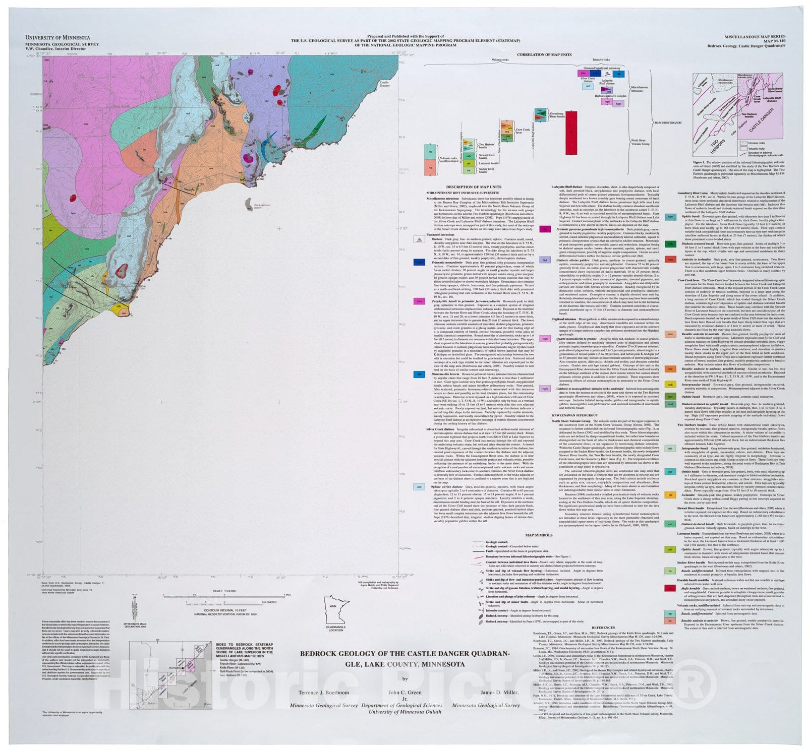 Map : Bedrock geology of the Castle Danger quadrangle, Lake County, Minnesota, 2003 Cartography Wall Art :