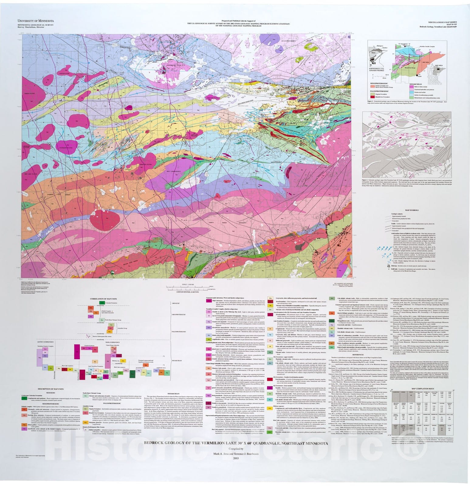 Map : Bedrock geology of the Vermillion Lake 30' X 60' quadrangle, northeastern Minnesota, 2003 Cartography Wall Art :