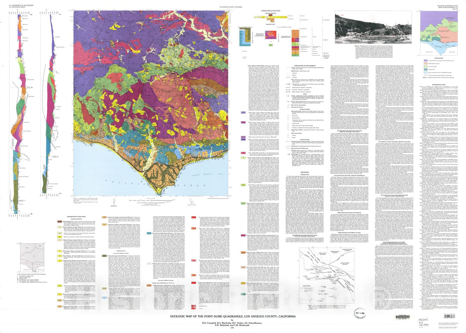 Map : Geologic map of the Point Dume quadrangle, Los Angeles County, California, 1996 Cartography Wall Art :